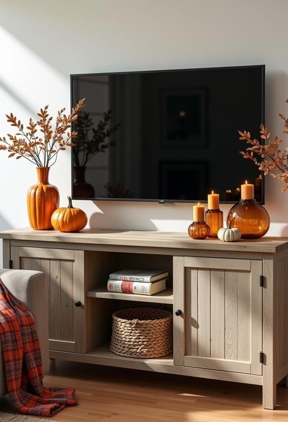 autumn themed bookshelf decor