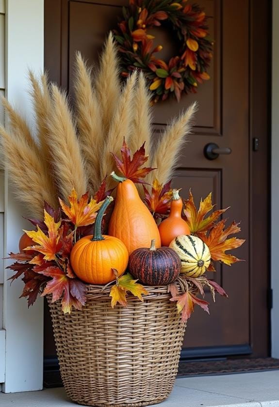 autumn themed decorative entrance display
