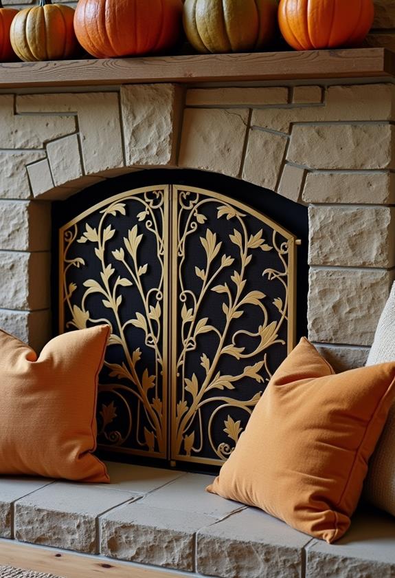 autumn themed fireplace decoration