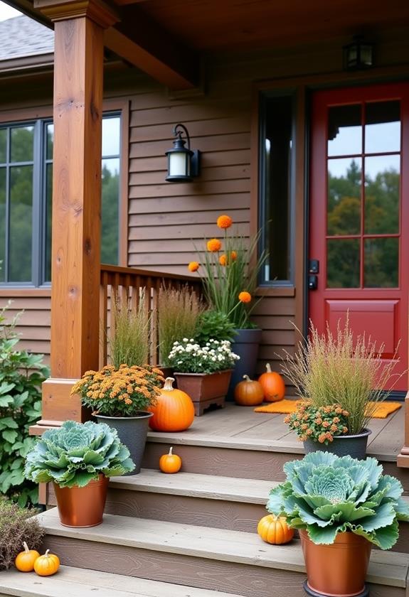 autumn themed potted plants