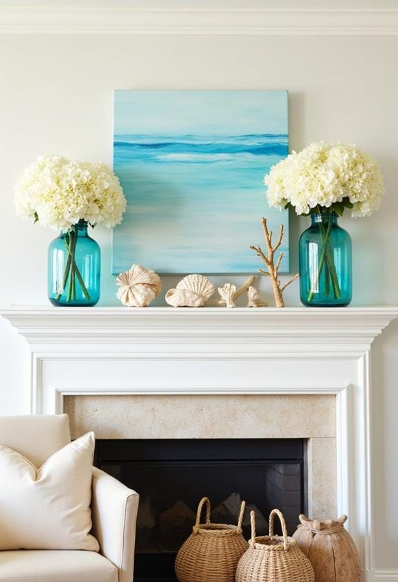 beach themed mantel arrangement