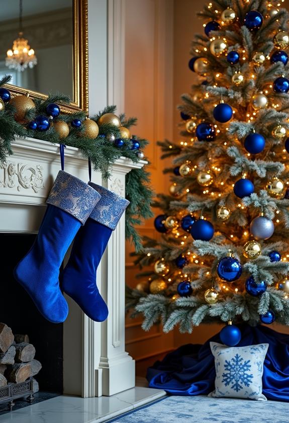 blue and gold christmas decor