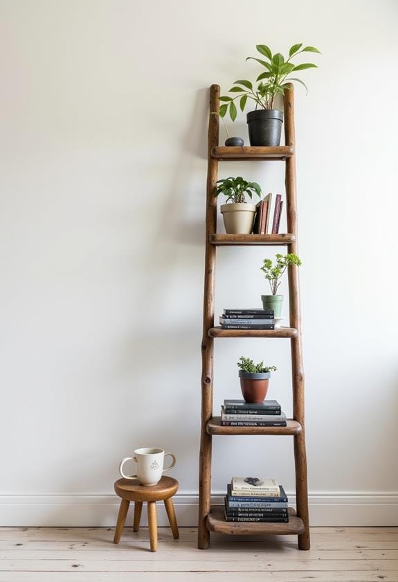 charming rustic ladder shelf