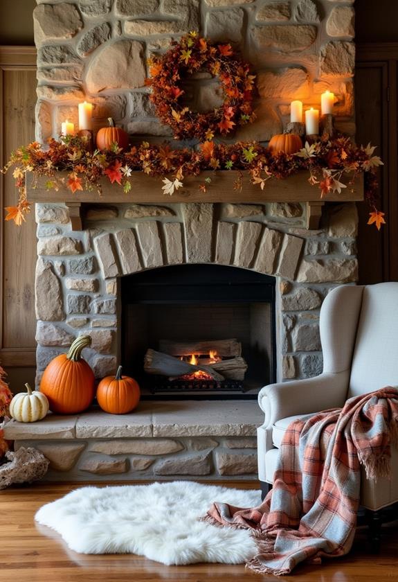 cozy fall fireplace decor