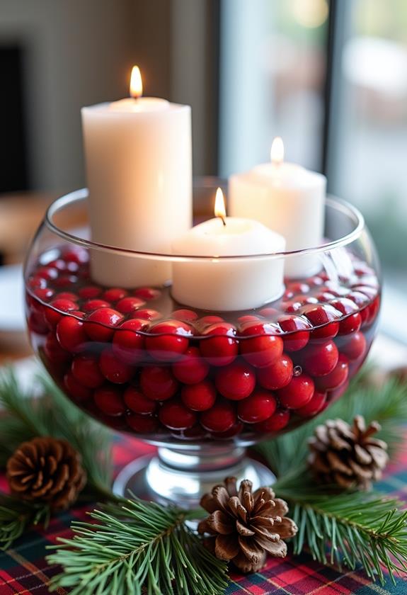 cranberry candle centerpiece arrangement