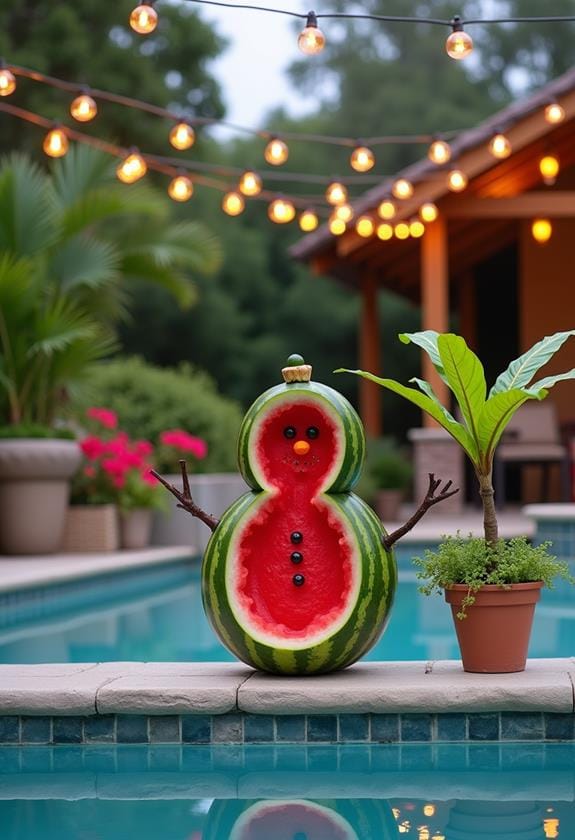 creative watermelon snowman art