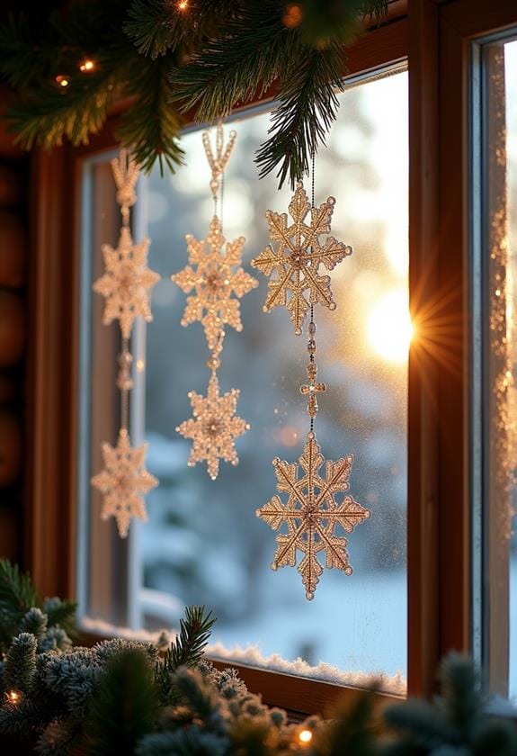 decorative beaded snowflakes window