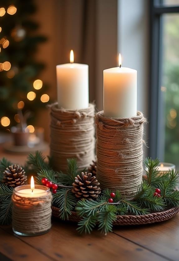 decorative twine wrapped candlesticks