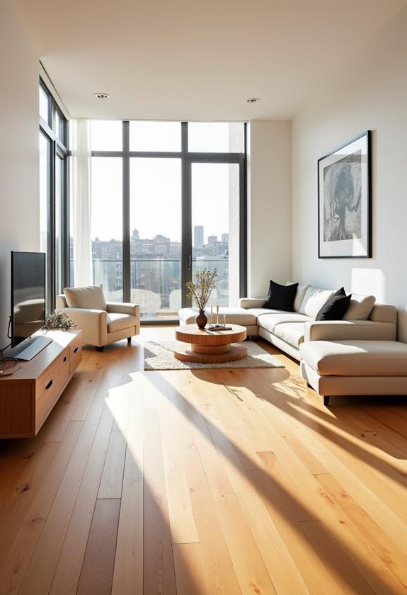 discolored wooden floorboards