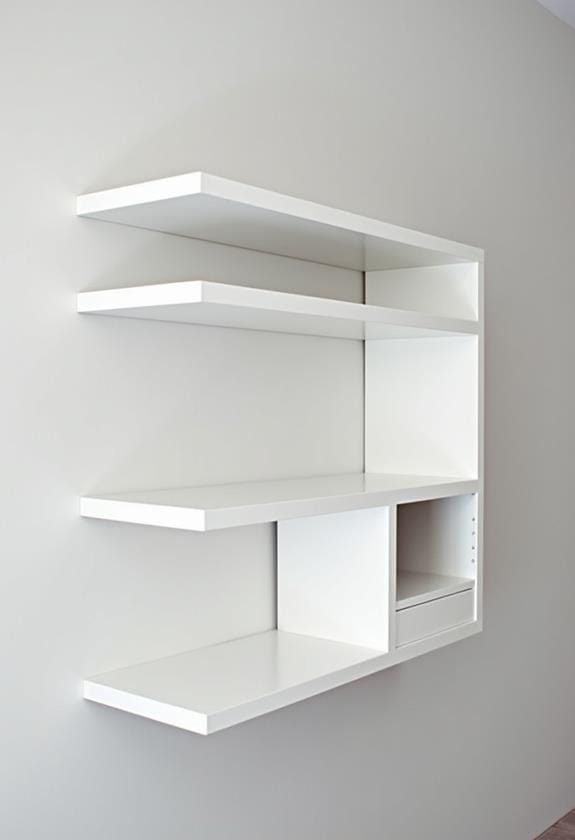 discreet storage wall shelves