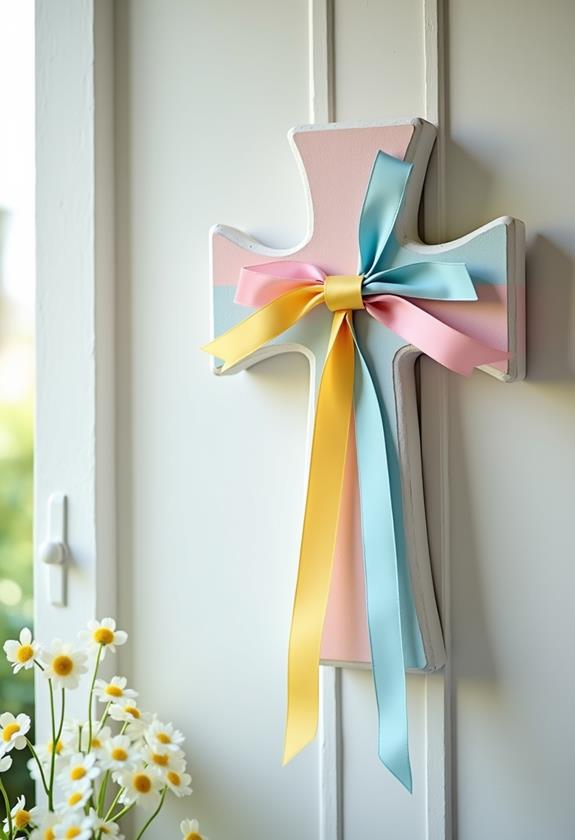 easter cross with pastel ribbon