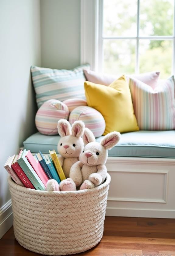 easter themed cozy reading space