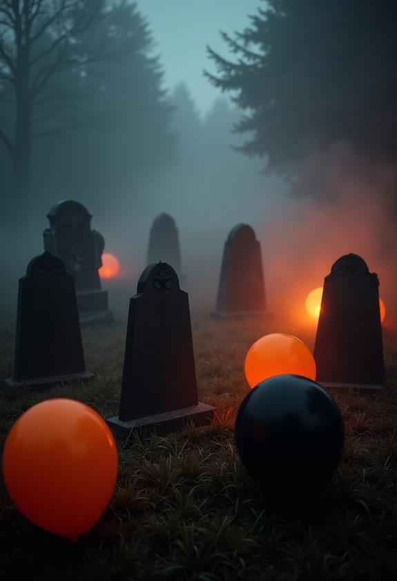 eerie floating balloons cemetery