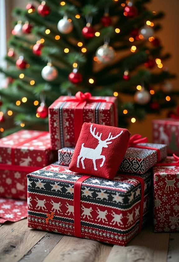 festive gift wrapped sweaters