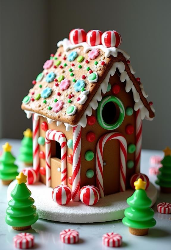 festive gingerbread house display
