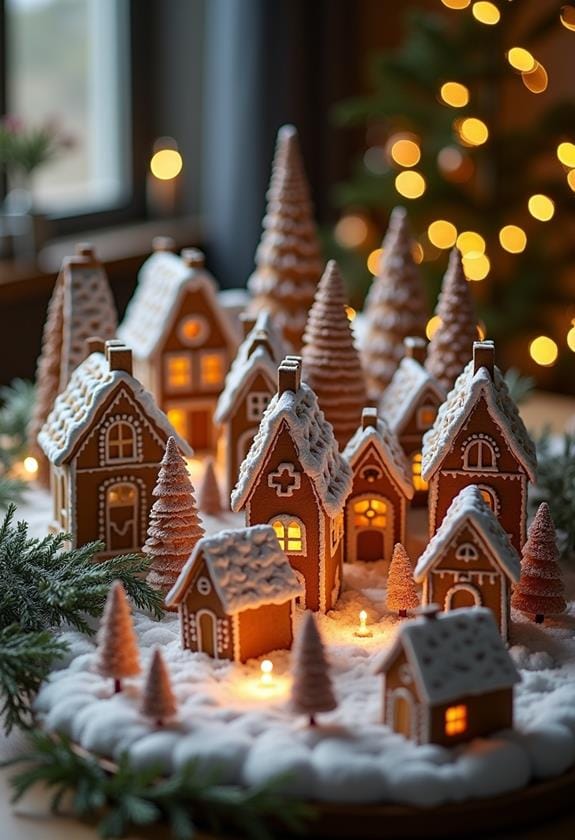 festive gingerbread village display