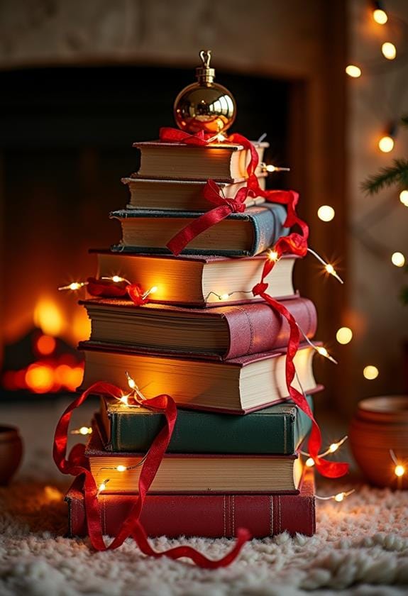 festive lit book display