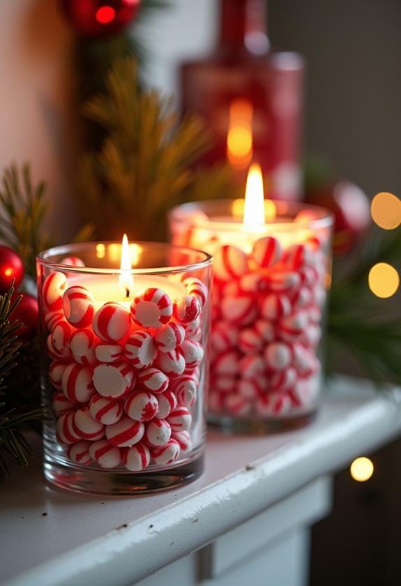 festive peppermint candle holders
