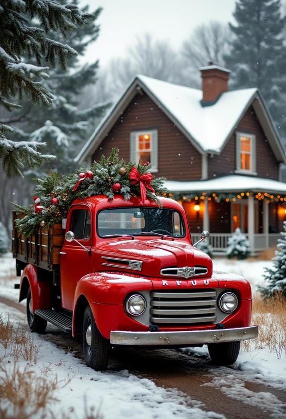 festive red truck decor