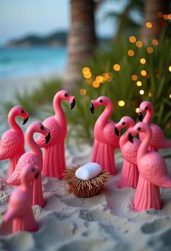 flamingo christmas nativity display