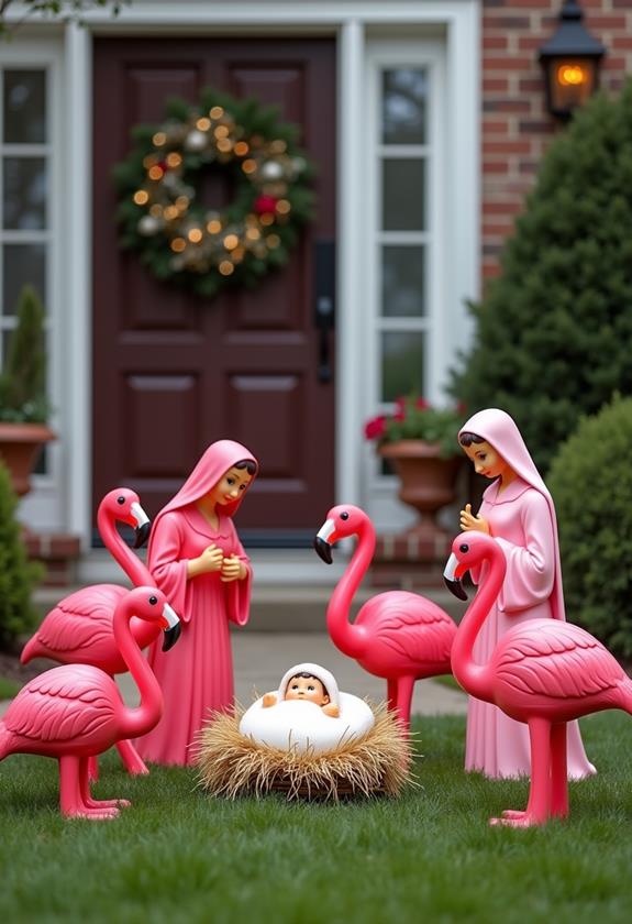 flamingo themed holiday decoration display