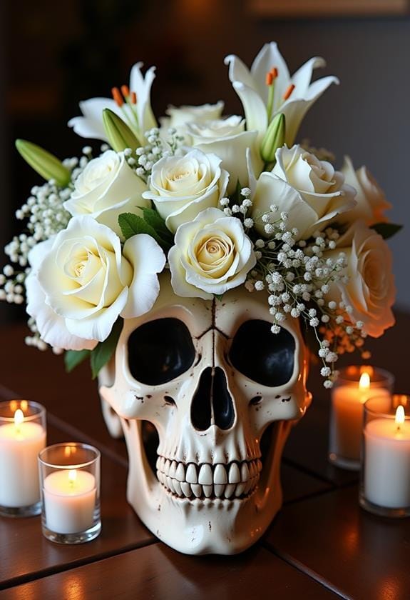floral skull table decor