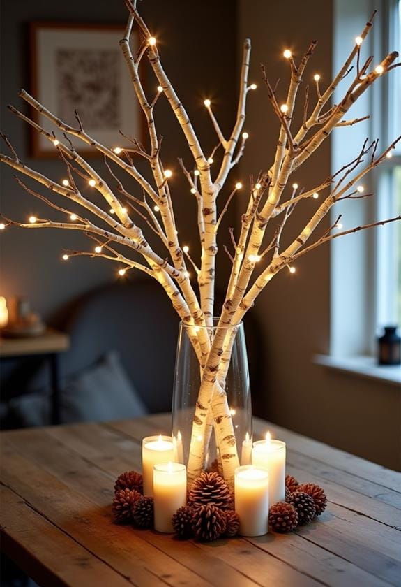 glowing birch branch centerpieces