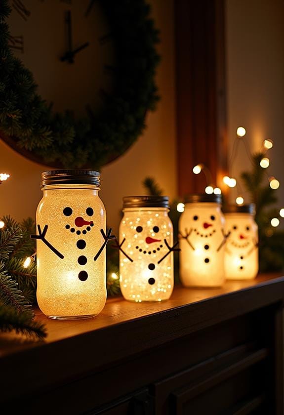 glowing mason jar snowmen