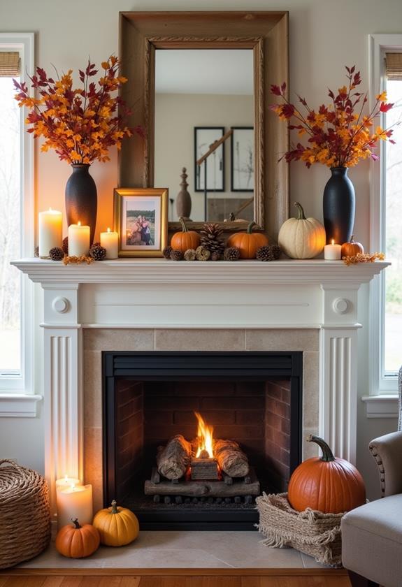 gratitude themed family mantel display