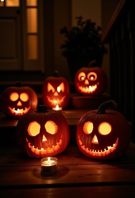 halloween themed carved pumpkins