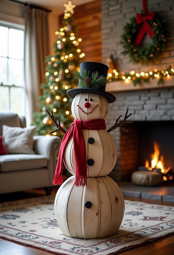 handcrafted wooden pallet snowman