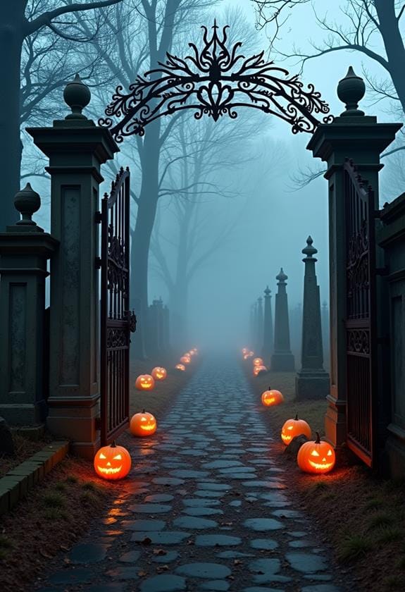haunting cemetery gateway awaiting