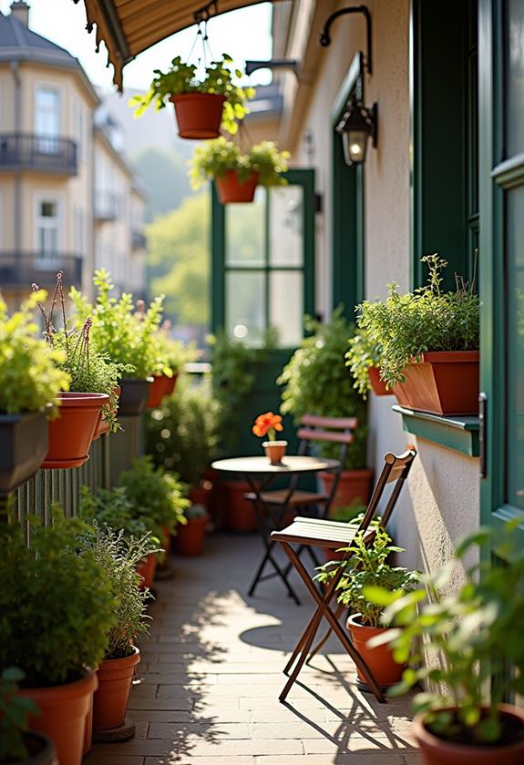 herbs in window boxes