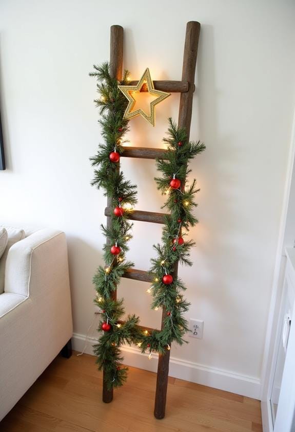 holiday decorated step tree