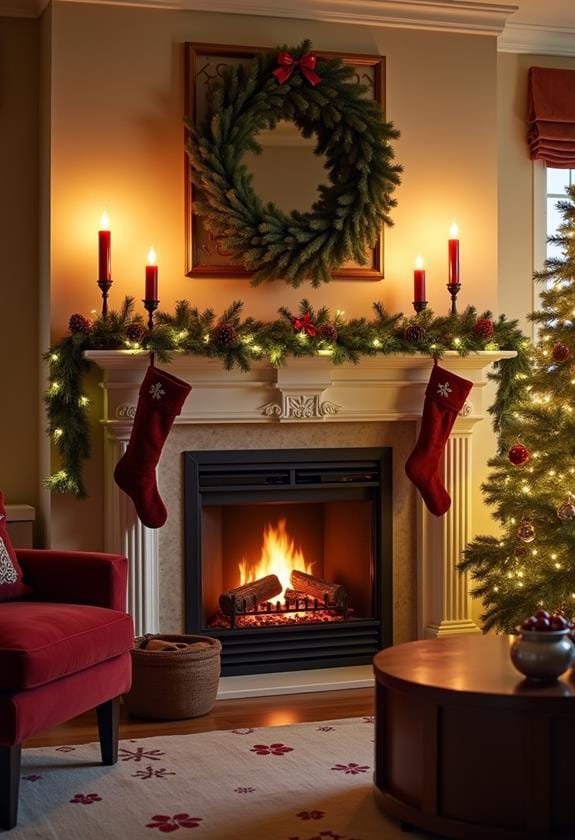 holiday mantel decor arrangement