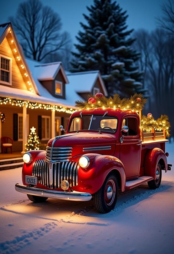 illuminated red truck features