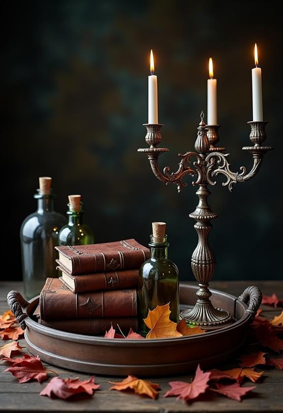 magical candlelit spellbook centerpiece