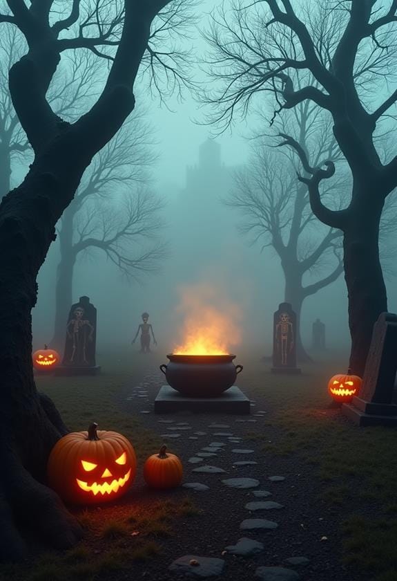 misty cauldron with witch
