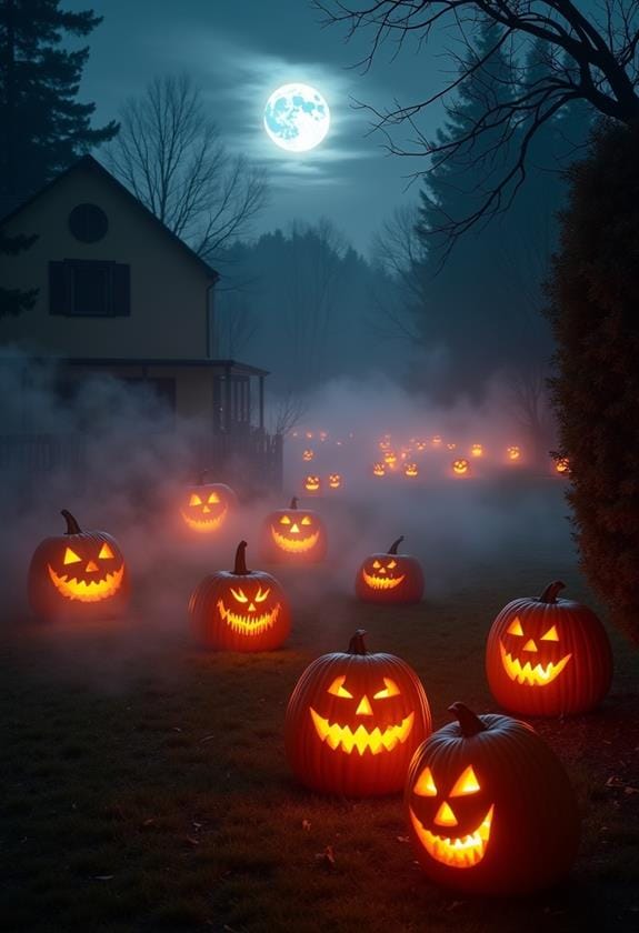 misty halloween pumpkin field