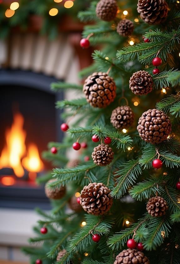 pinecones positioned on branches