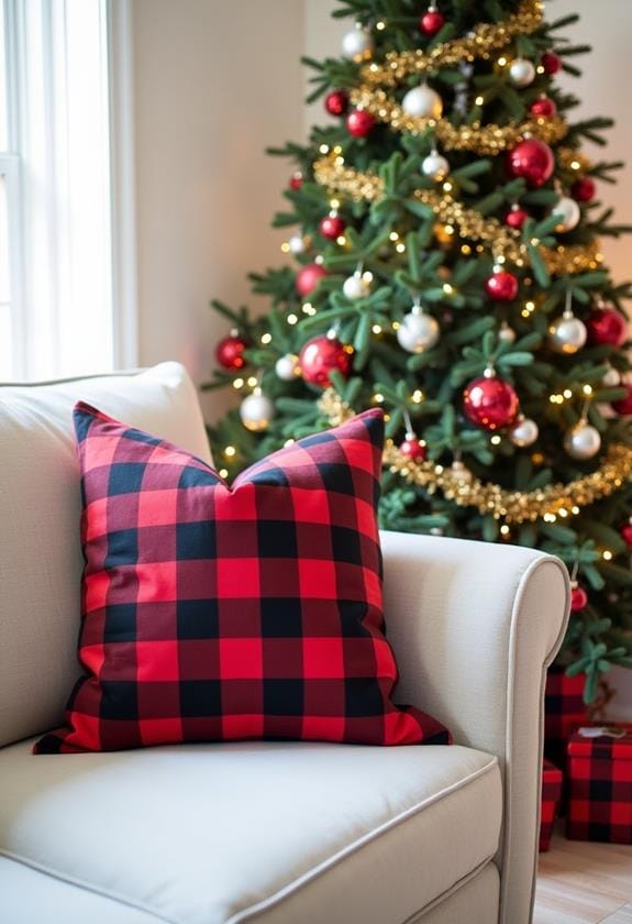 plaid holiday decorative cushions