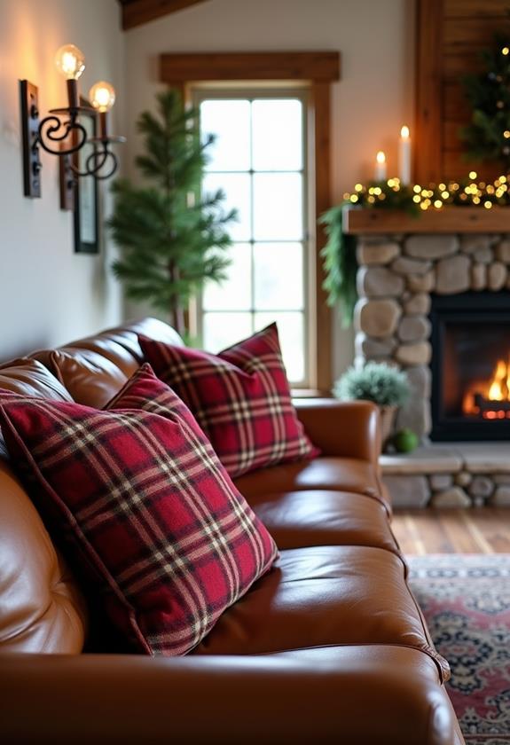 plaid holiday decorative cushions