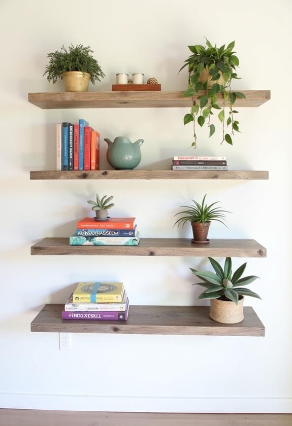 reclaimed wood floating shelves