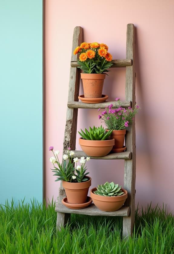 recycled ladder planter display