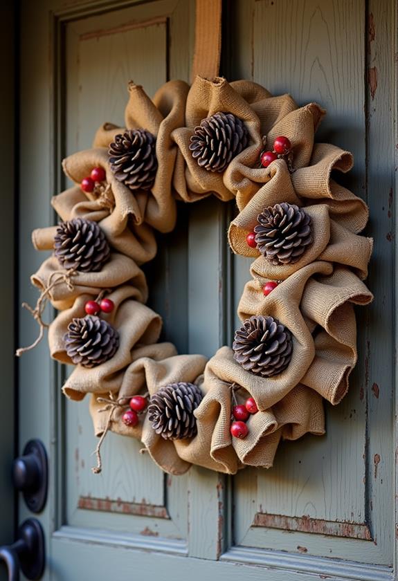 rustic burlap pinecone wreath