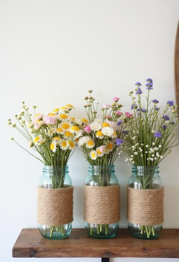 rustic rope mason vases