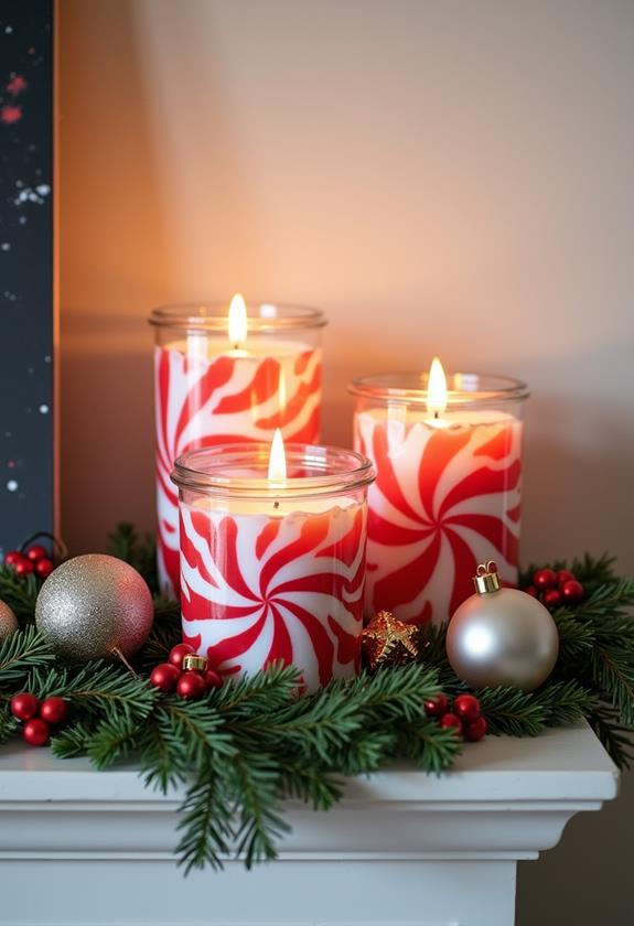 seasonal peppermint candle holders