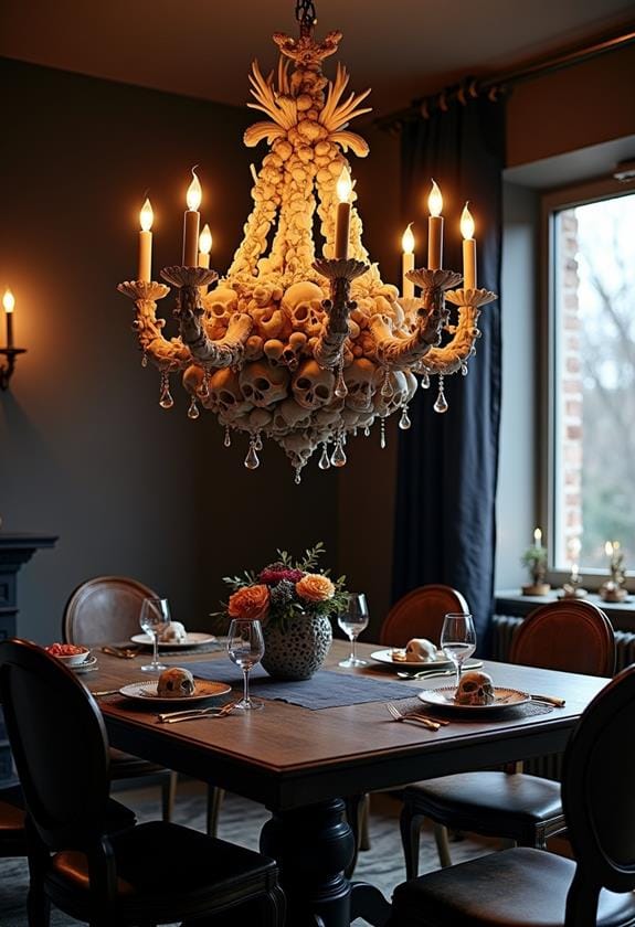 skeleton chandelier table decor