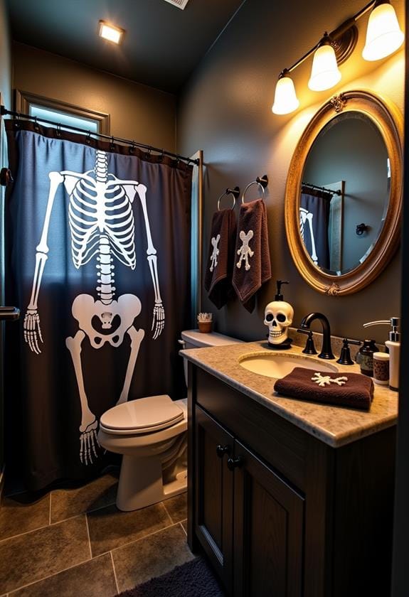 skeleton themed bathroom decor