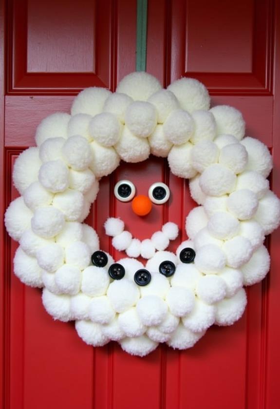snowman wreath with cotton